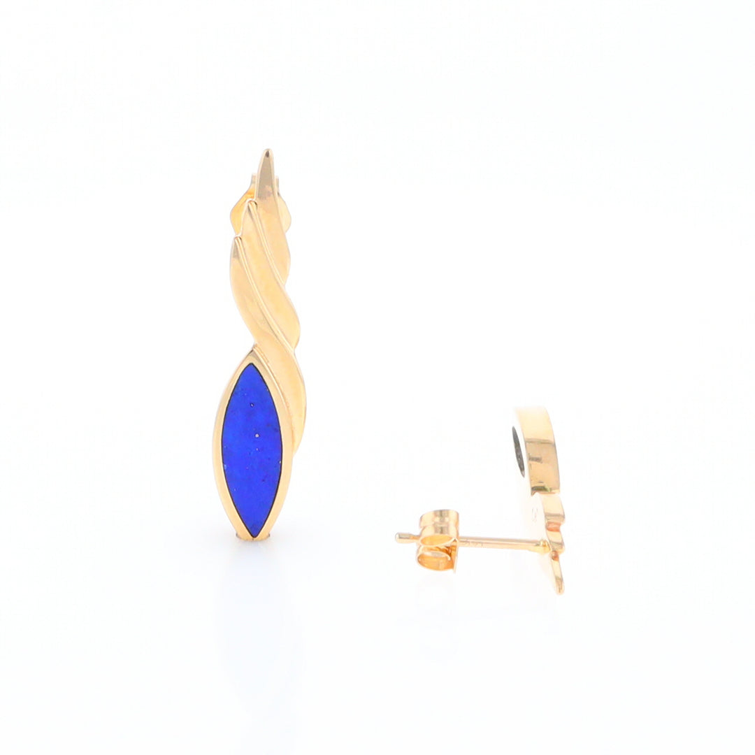 Marquise Lapis Swirl Design Inlaid Earrings