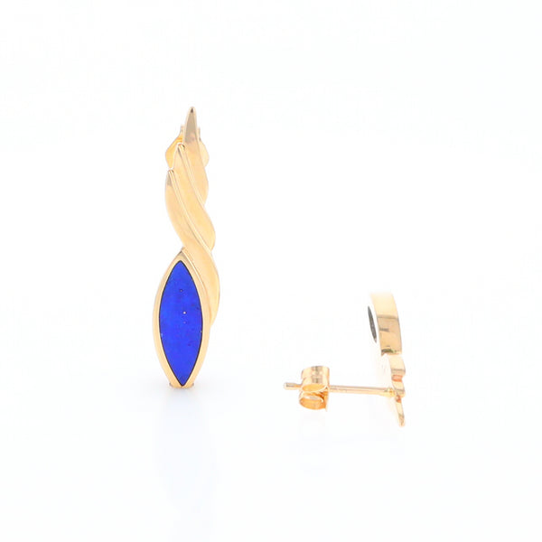 Marquise Lapis Swirl Design Inlaid Earrings