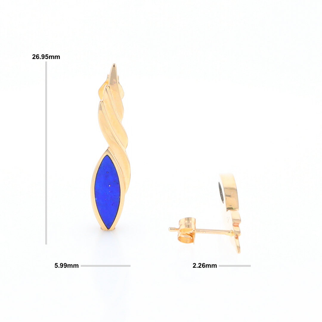 Marquise Lapis Swirl Design Inlaid Earrings