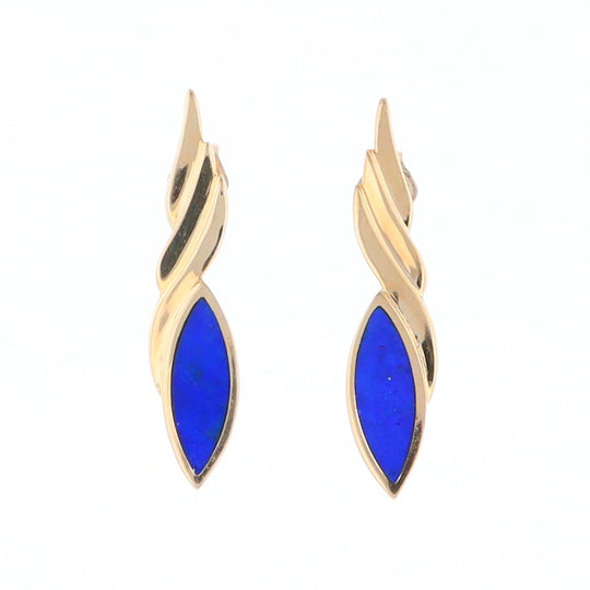 Marquise Lapis Swirl Design Inlaid Earrings