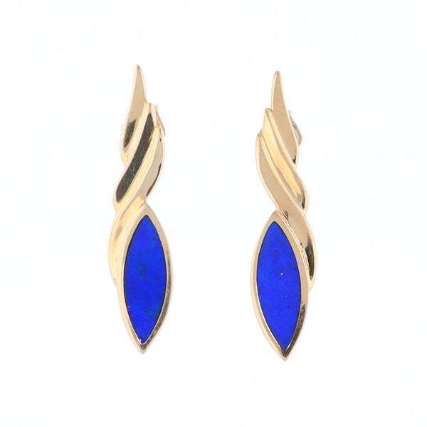 Marquise Lapis Swirl Design Inlaid Earrings