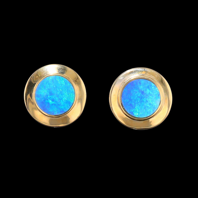 Opal Earrings Round Inlaid Design Studs