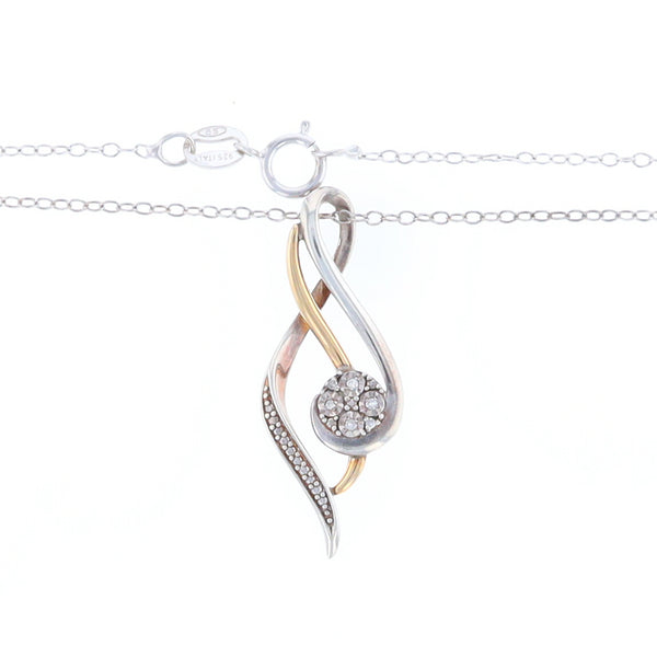 Sterling Silver and 10K Gold Diamond Infinity Swirl Necklace