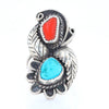 Freeform Turquoise and Coral Sterling Silver Double Leaf Ring