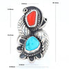 Freeform Turquoise and Coral Sterling Silver Double Leaf Ring