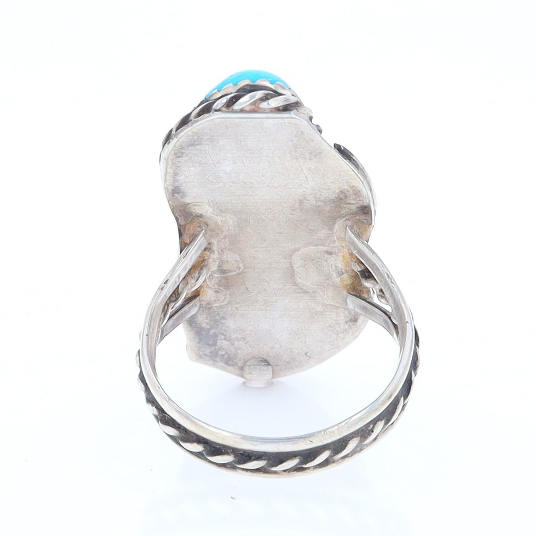 Freeform Turquoise and Coral Silver Rope Ring