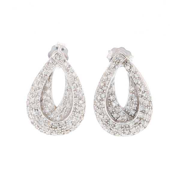 Diamond Open Tear Drop Cluster Earrings