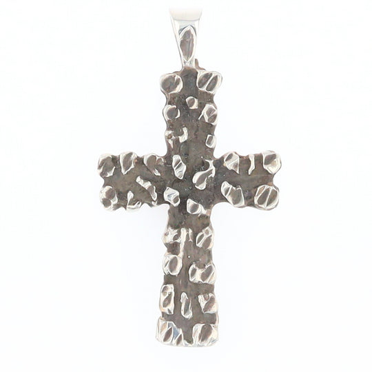 Sterling Silver Nugget Pattered Cross Pendant