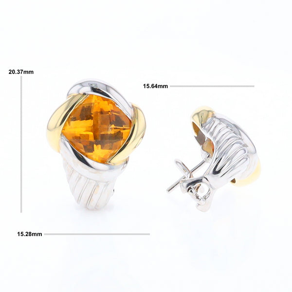 Two-Tone Checkerboard Citrine Earrings