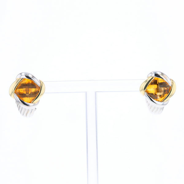 Two-Tone Checkerboard Citrine Earrings