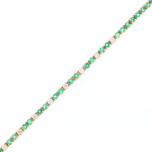 14Kt Yellow Gold Emeralds & Diamond Accent Tennis Bracelet