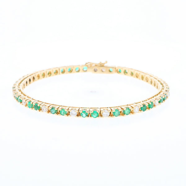 14Kt Yellow Gold Emeralds & Diamond Accent Tennis Bracelet