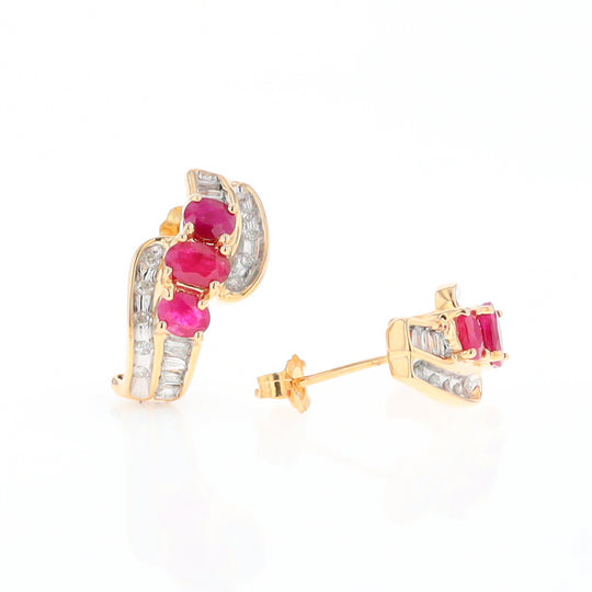 Three Ruby Row with Diamond Accents Earrings