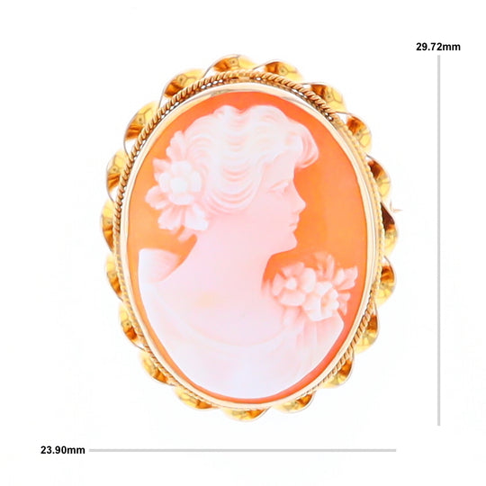Carved Shell Lady Cameo Gold Scalloped Bezel Pin