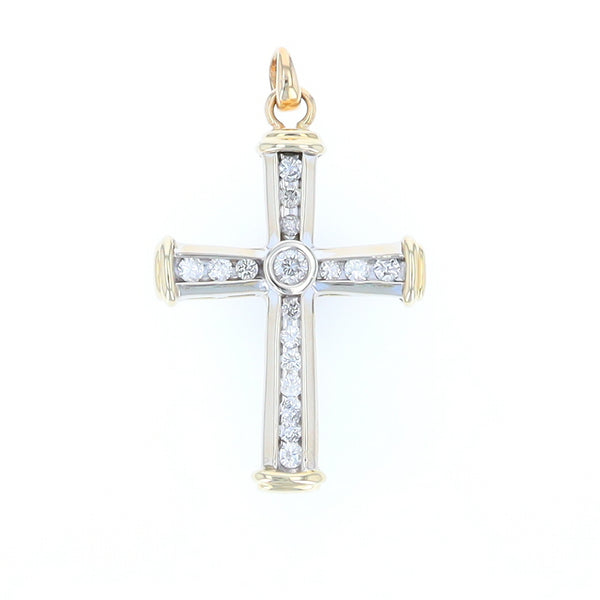 Two-Tone Gold with Diamonds Cross Pendant