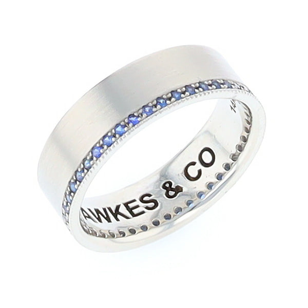 Men's Contemporary Matte Design Wedding Band with Boarder Sapphires