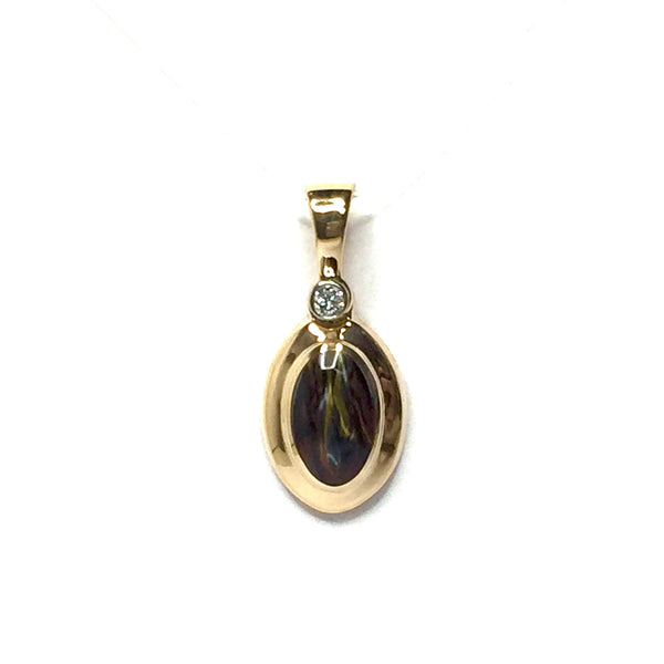 Natural pietersite oval inlaid .02ctw diamond pendant