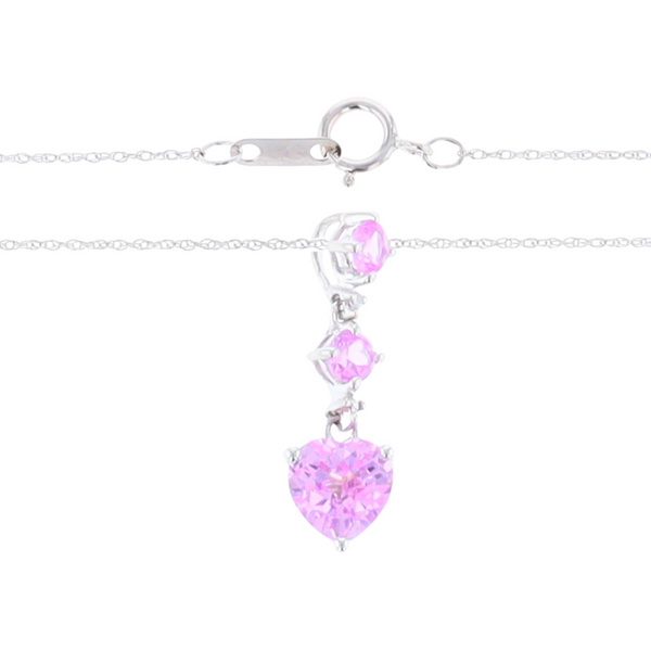 Synthetic Pink Sapphire Dangle Heart Necklace