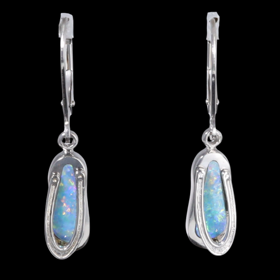 Opal Earrings Sandal Inlaid Design Lever Backs