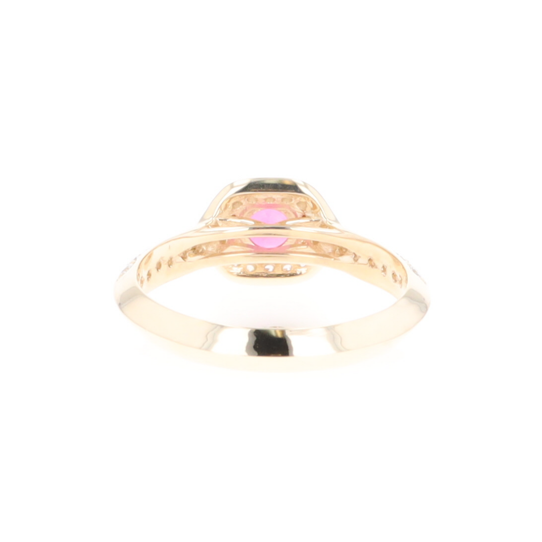 Peaked Halo Pink Tourmaline & Diamond Engagement Ring