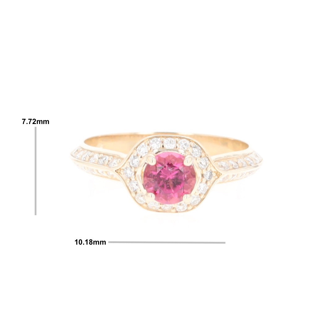 Peaked Halo Pink Tourmaline & Diamond Engagement Ring