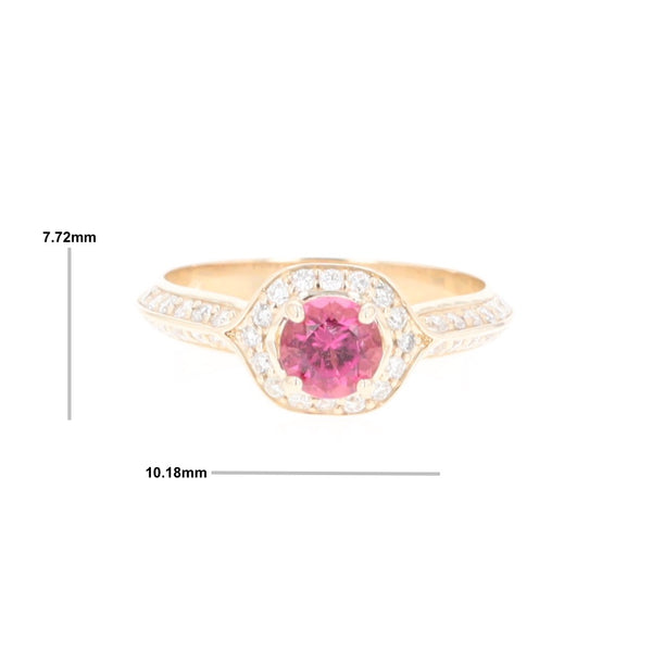 Peaked Halo Pink Tourmaline & Diamond Engagement Ring