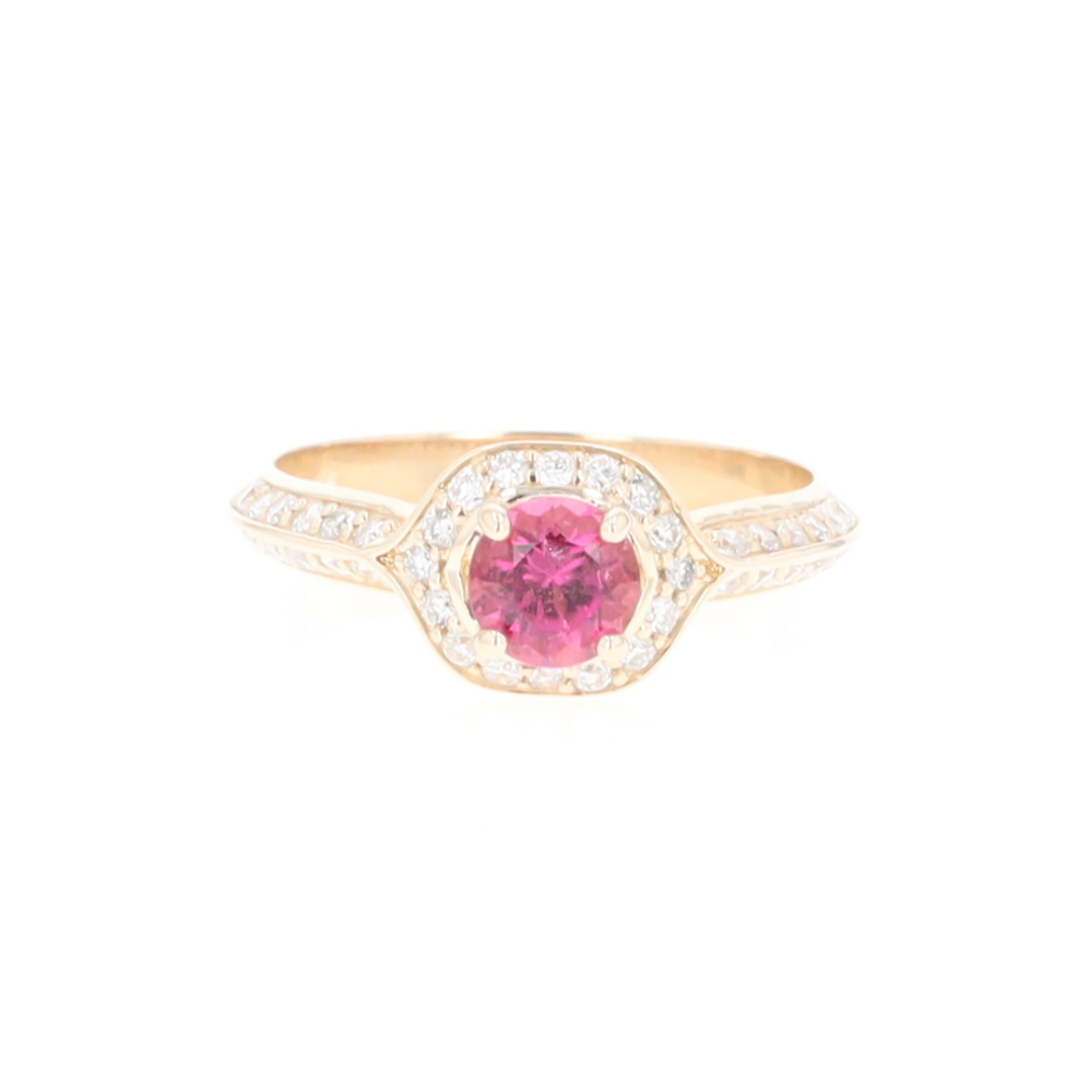 Peaked Halo Pink Tourmaline & Diamond Engagement Ring