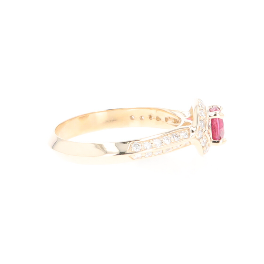 Peaked Halo Pink Tourmaline & Diamond Engagement Ring
