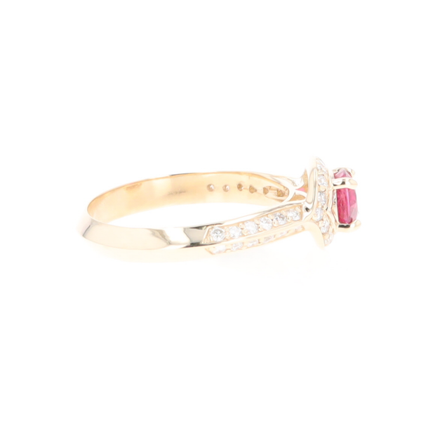 Peaked Halo Pink Tourmaline & Diamond Engagement Ring