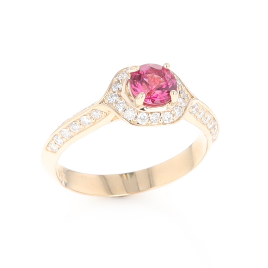 Peaked Halo Pink Tourmaline & Diamond Engagement Ring