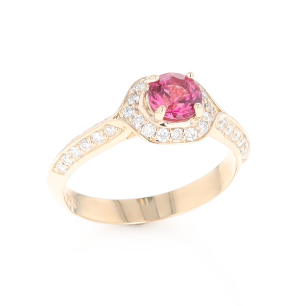 Peaked Halo Pink Tourmaline & Diamond Engagement Ring