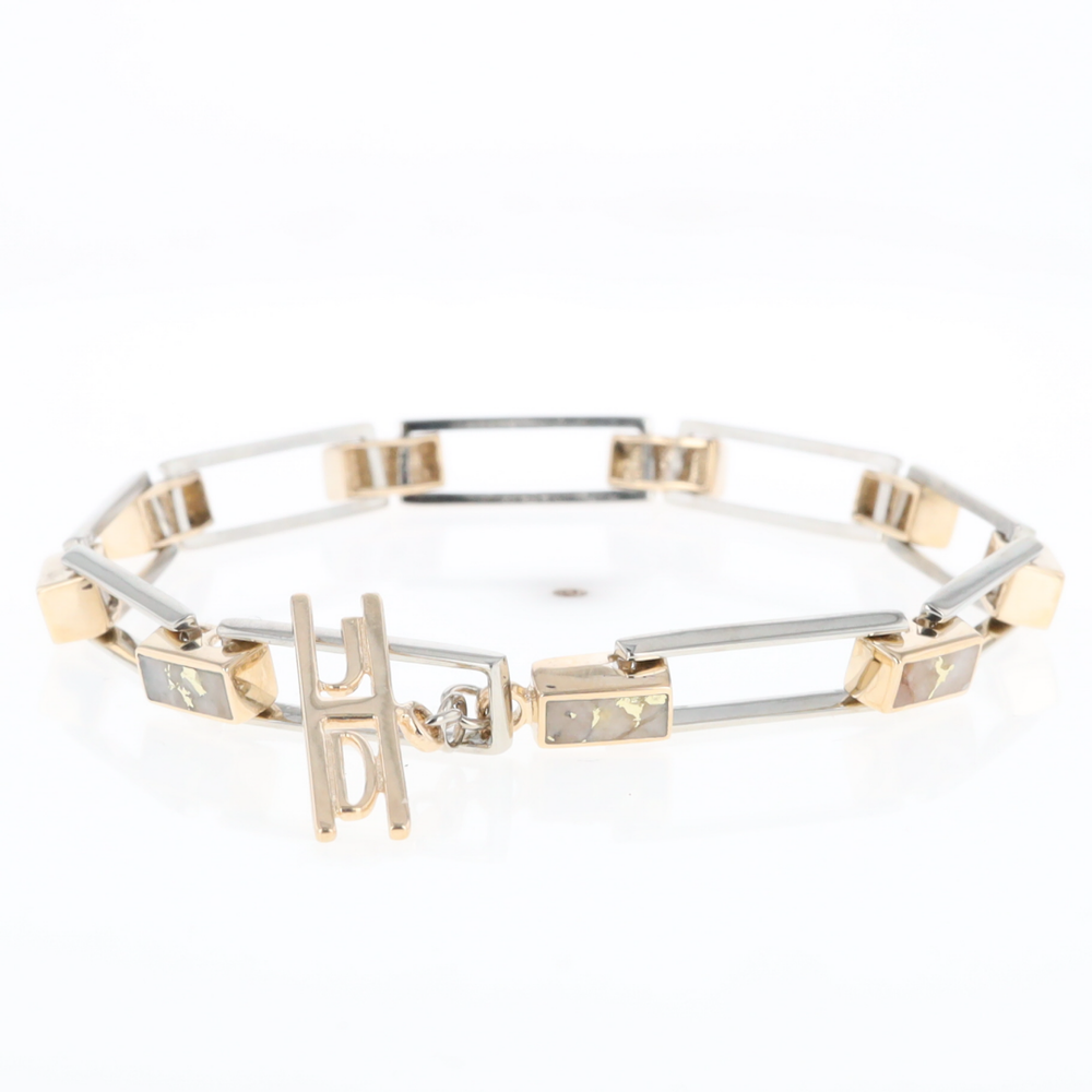 Gold Quartz Bracelet Rectangle Link Inlaid with Toggle Clasp G2