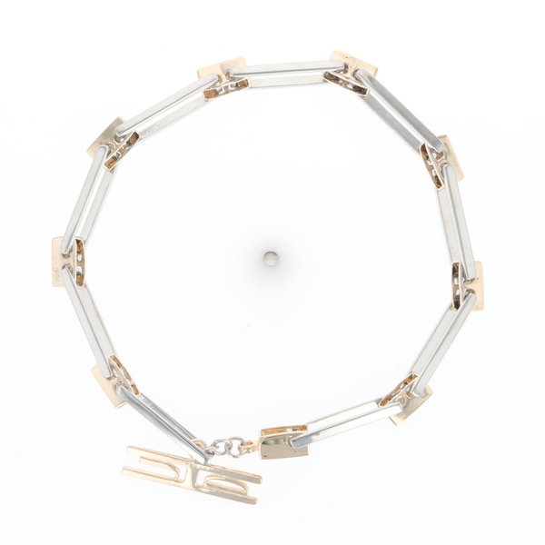 Gold Quartz Bracelet Rectangle Link Inlaid with Toggle Clasp G2