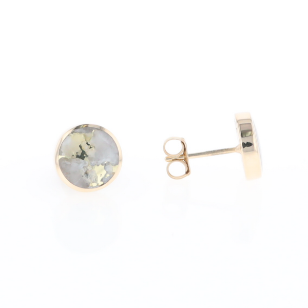 Gold Quartz Earrings 9mm Round Inlaid Studs - G2