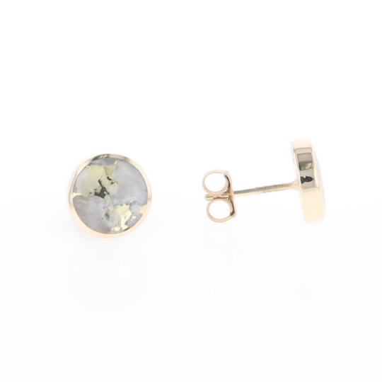 Gold Quartz Earrings 9mm Round Inlaid Studs - G2