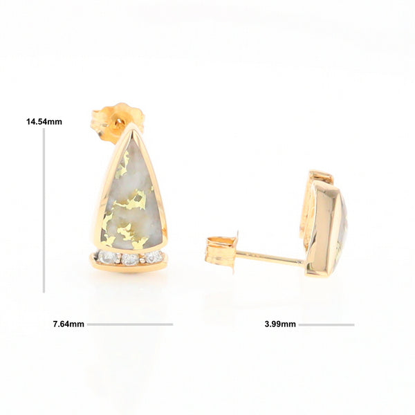 G1 Gold Quartz Earrings Triangle Shape Inlaid Design with .12ctw Diamonds