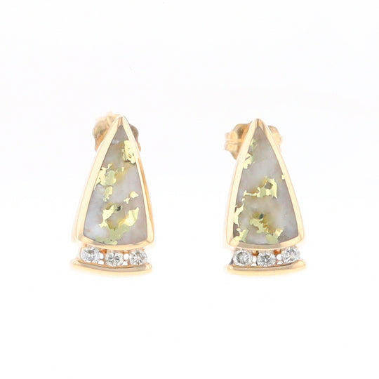 G1 Gold Quartz Earrings Triangle Shape Inlaid Design with .12ctw Diamonds