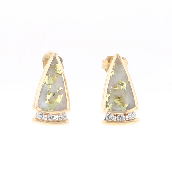 G1 Gold Quartz Earrings Triangle Shape Inlaid Design with .12ctw Diamonds