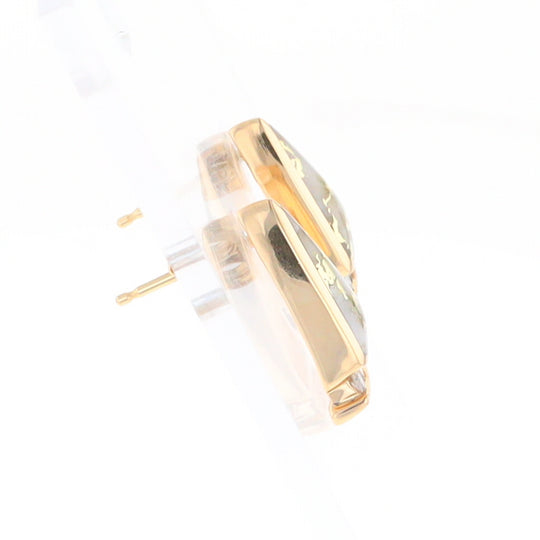 G1 Gold Quartz Earrings Triangle Shape Inlaid Design with .12ctw Diamonds