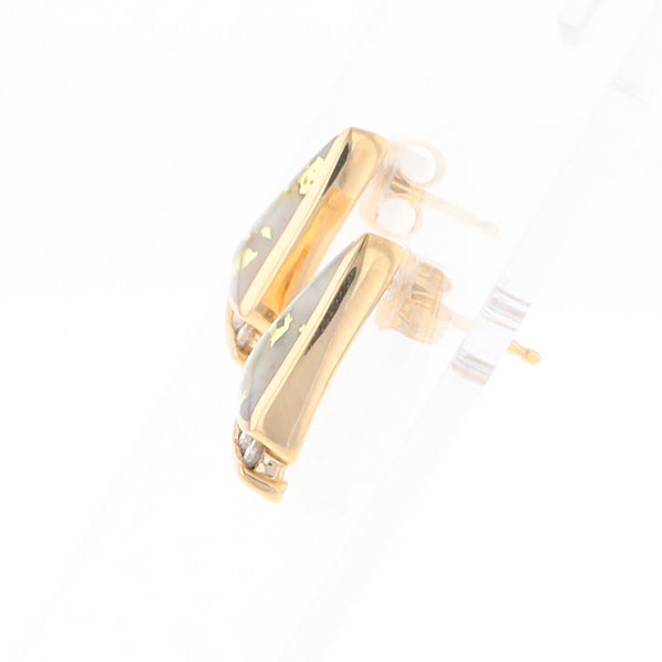 G1 Gold Quartz Earrings Triangle Shape Inlaid Design with .12ctw Diamonds