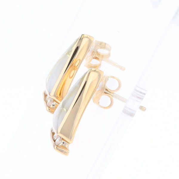 G1 Gold Quartz Earrings Triangle Shape Inlaid Design with .12ctw Diamonds