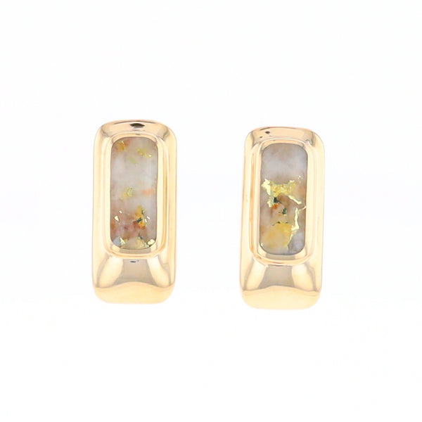 Gold Quartz Earrings Rectangle Inlaid Design