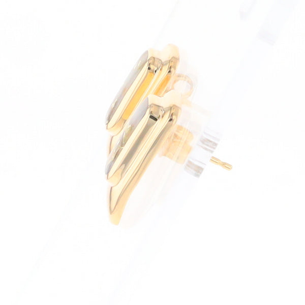 Gold Quartz Earrings Rectangle Inlaid Design