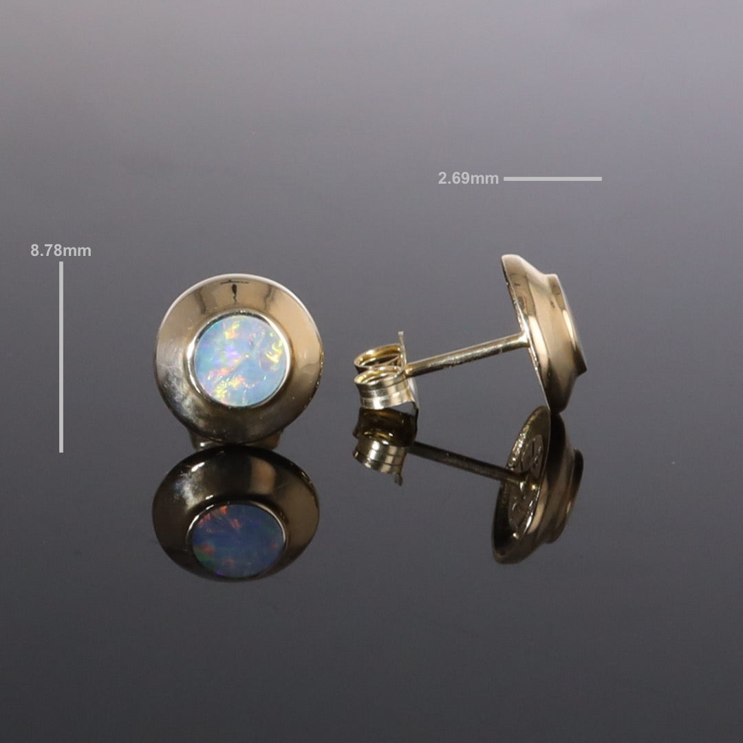 Opal Earrings Round Inlaid Design Studs