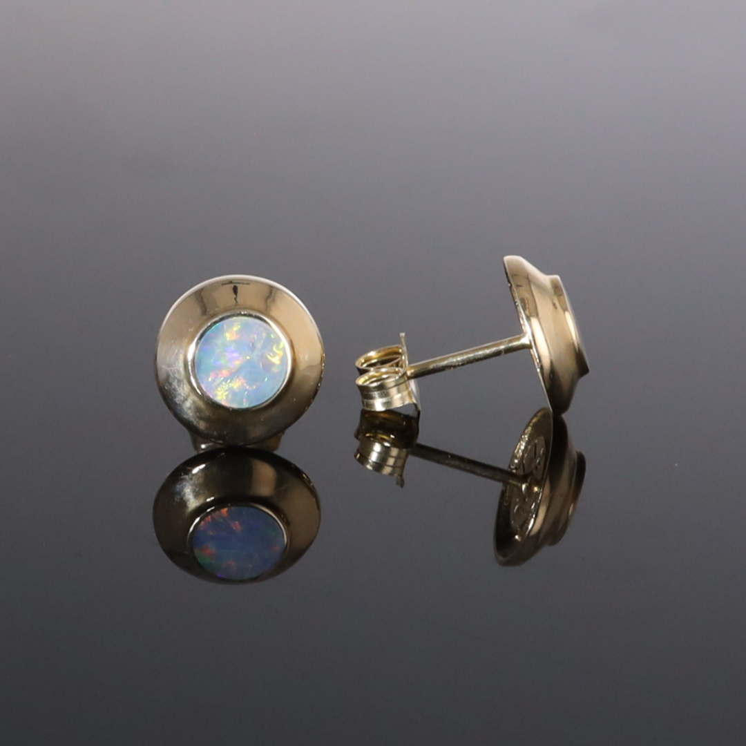 Opal Earrings Round Inlaid Design Studs