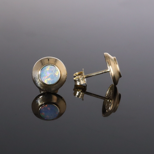 Opal Earrings Round Inlaid Design Studs