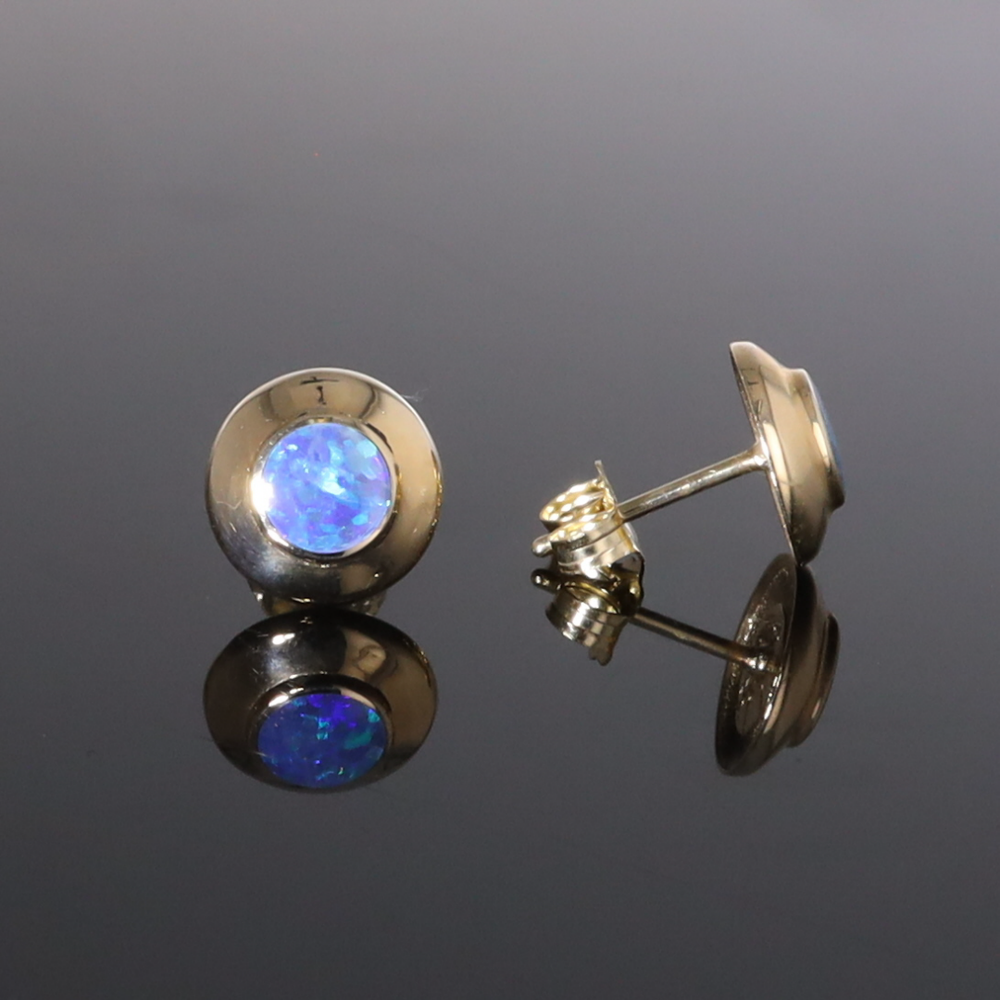 Opal Earrings Round Inlaid Design Studs