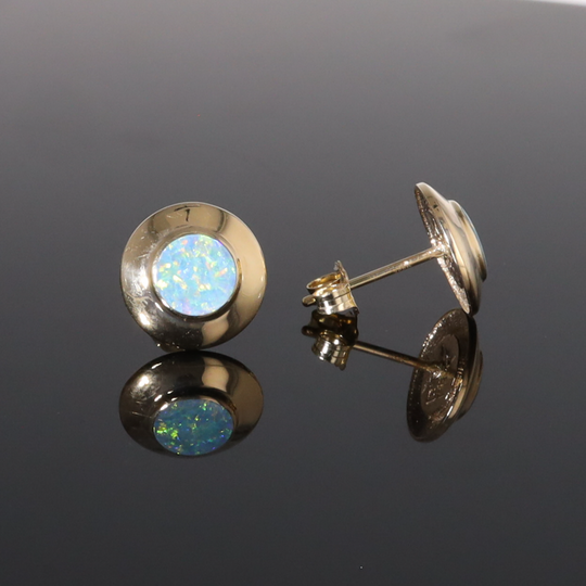 Opal Earrings Round Inlaid Design Studs