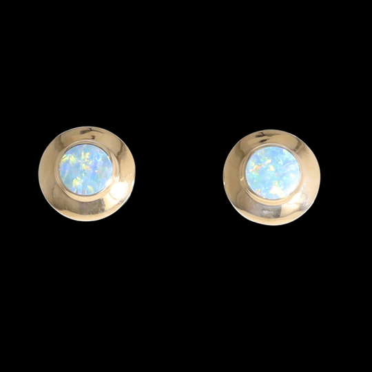 Opal Earrings Round Inlaid Design Studs