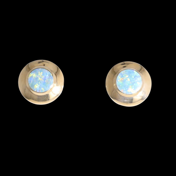 Opal Earrings Round Inlaid Design Studs